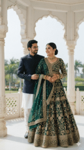 Elegant Indian Couple in Marble Palace Portrait