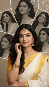 Portrait of a South Asian Woman with Artistic Collage Background