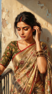 Hyper-Realistic South Asian Woman Digital Art in Golden Hour Painterly Style
