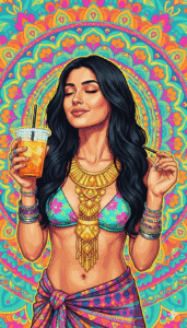 Psychedelic Bohemian Festival Woman Illustration with Mandala Background (8K Trippy Art)